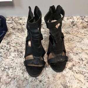 Charlotte Russe Black Strappy Croc-Embossed Heels